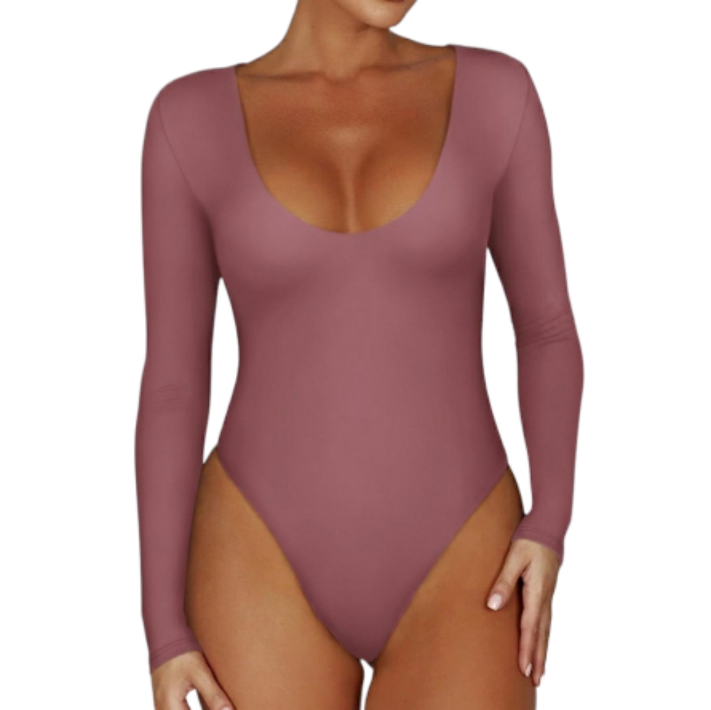 Long Sleeve Double Lined Stretchy Shirt Tops Bodysuit NWOT